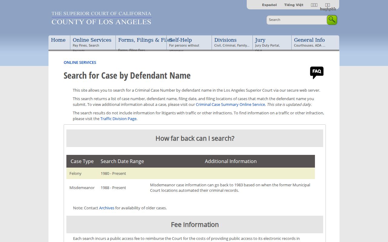 Hawthorne people search using the LA Superior Court criminal name index