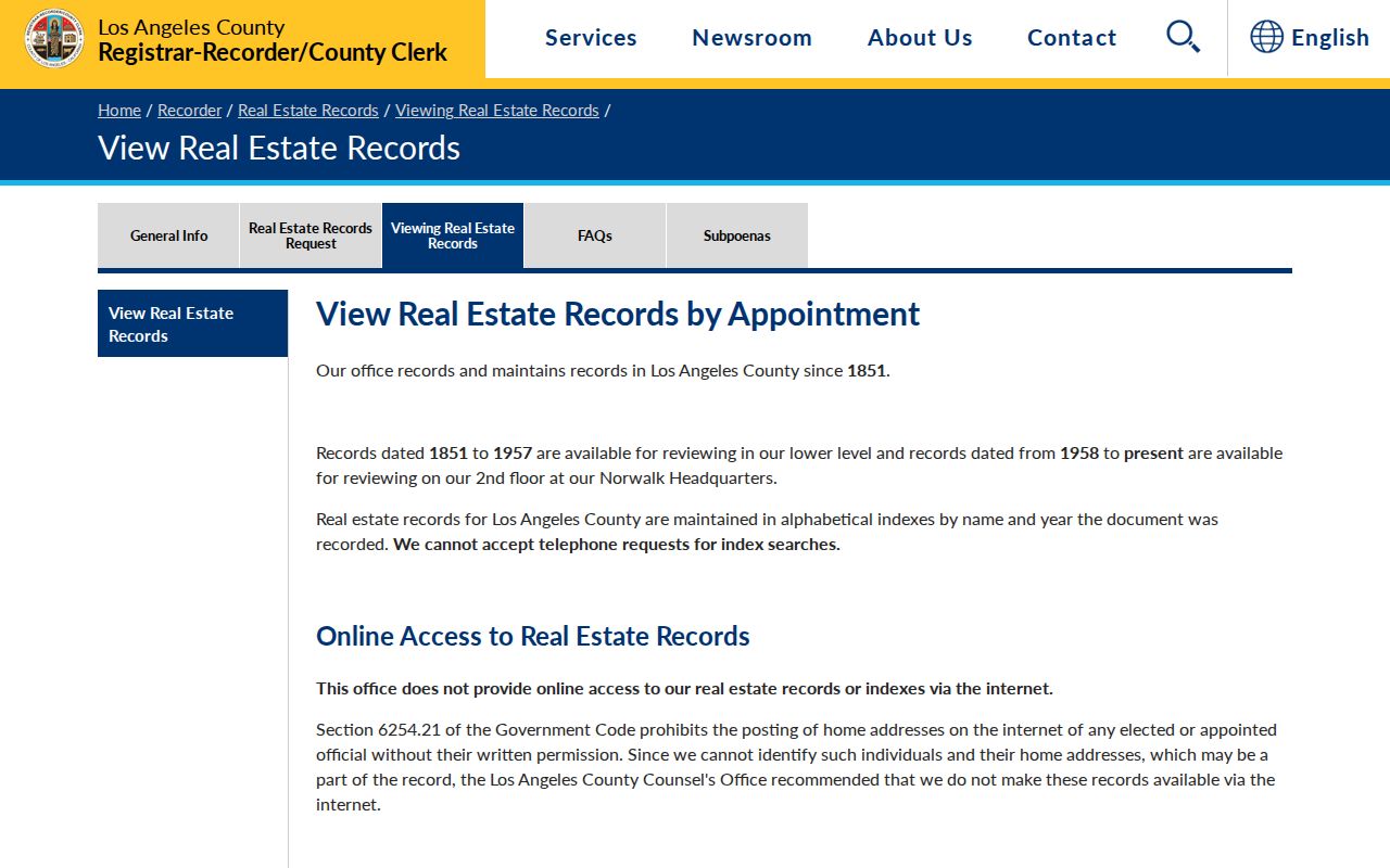 Hawthorne people search instructions for viewing LA County real estate records