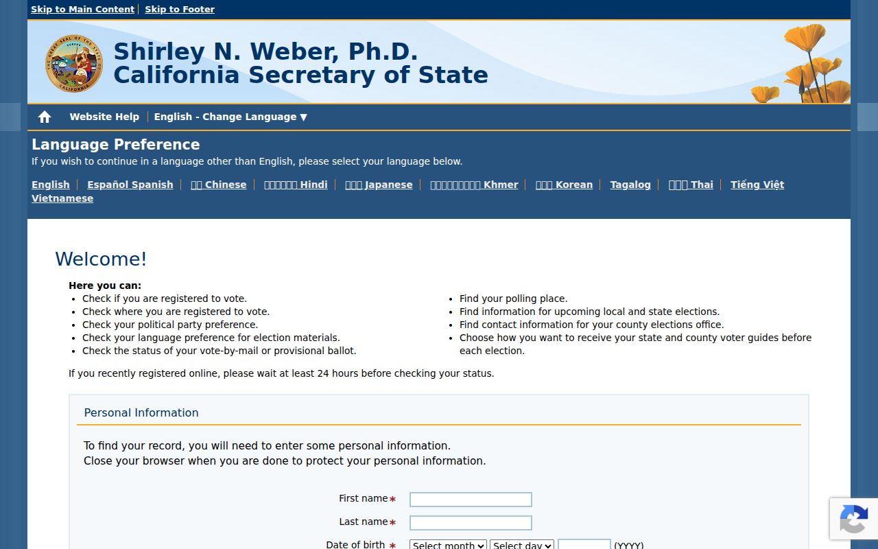 Hawthorne voter records through California My Voter Status