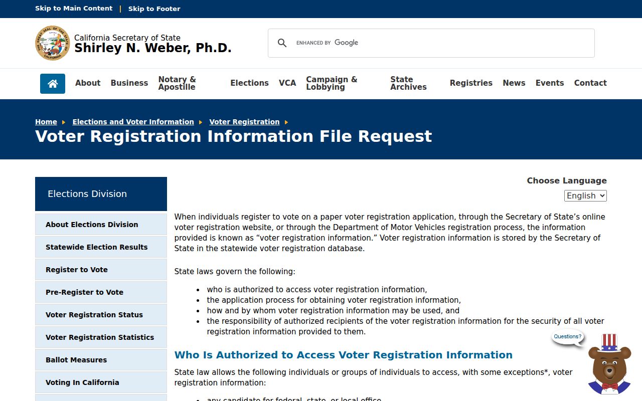 Hawthorne voter records and California voter-file request rules